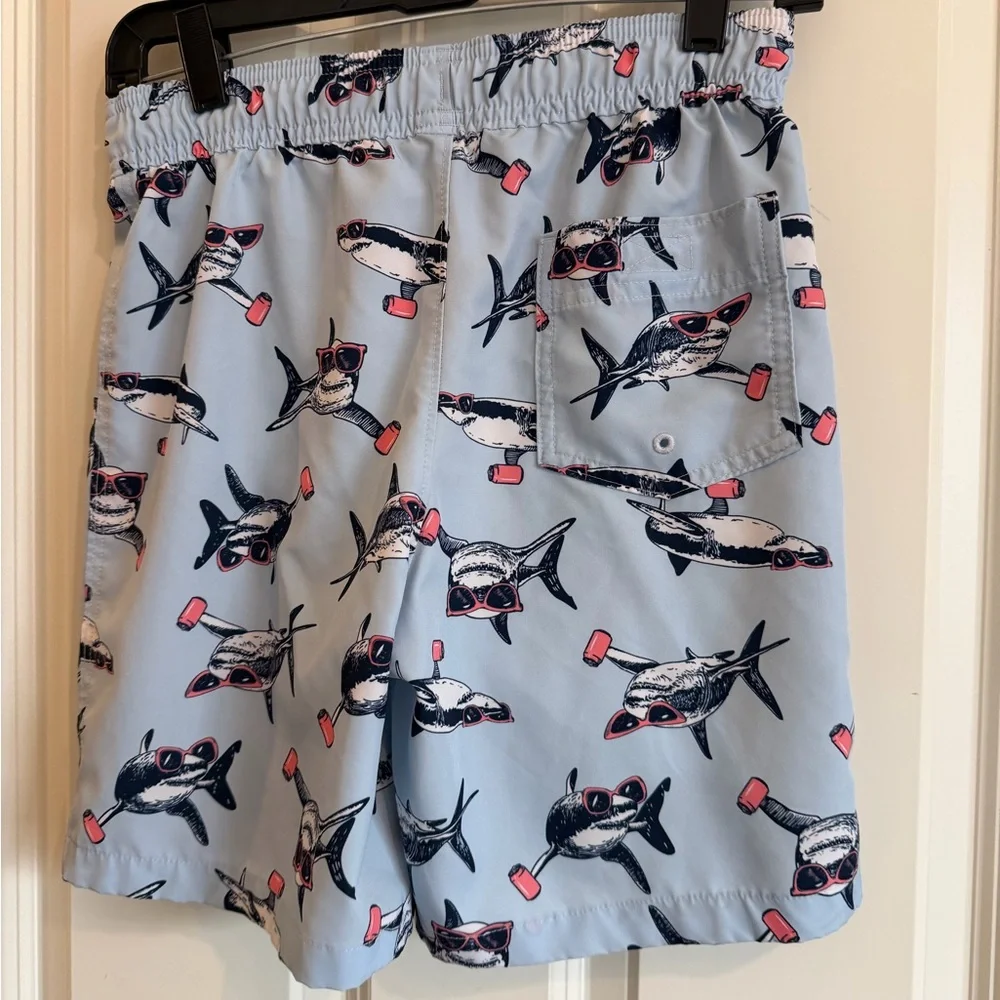 Abercombie kids shark print swim trunks.